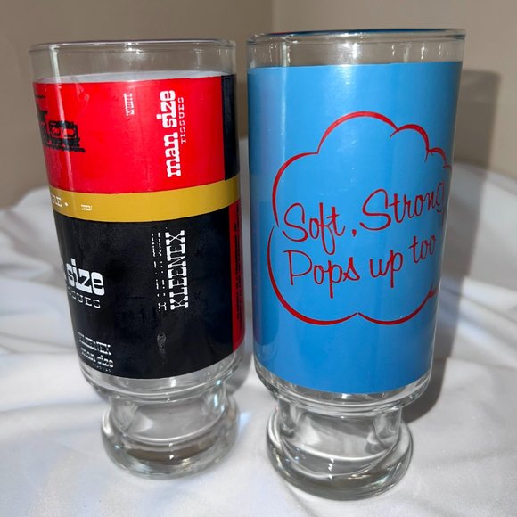 Vintage Kleenex Brand Promotional Glass Tumblers Drinking Glasses x2 Retro - Picture 4 of 14